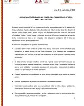 RECOMENDACIONES FINALES DEL PRIMER FORO PANAMERICANO DE NIÑOS, NIÑAS Y ADOLESCENTES 